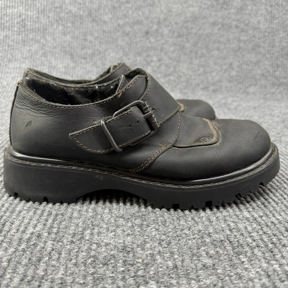 Vtg GBX Basix Black Chunky Buckle Leather Shoes Men's 9 Punk Y2K Goth Work Doc